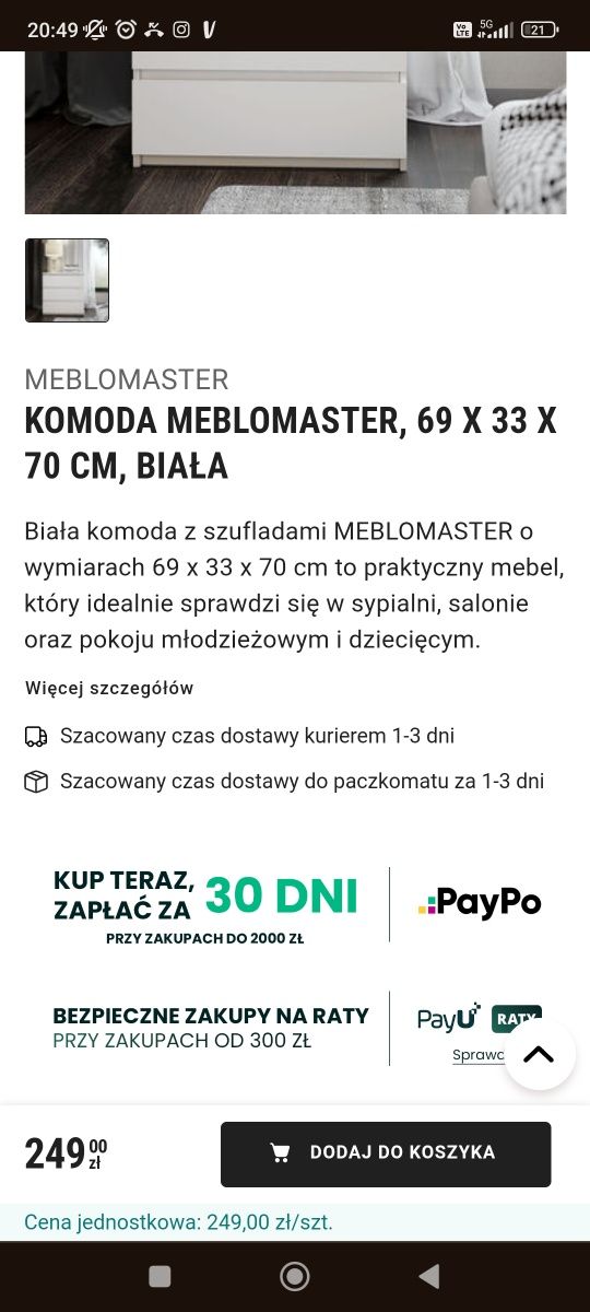 Biała komoda 3 szuflady