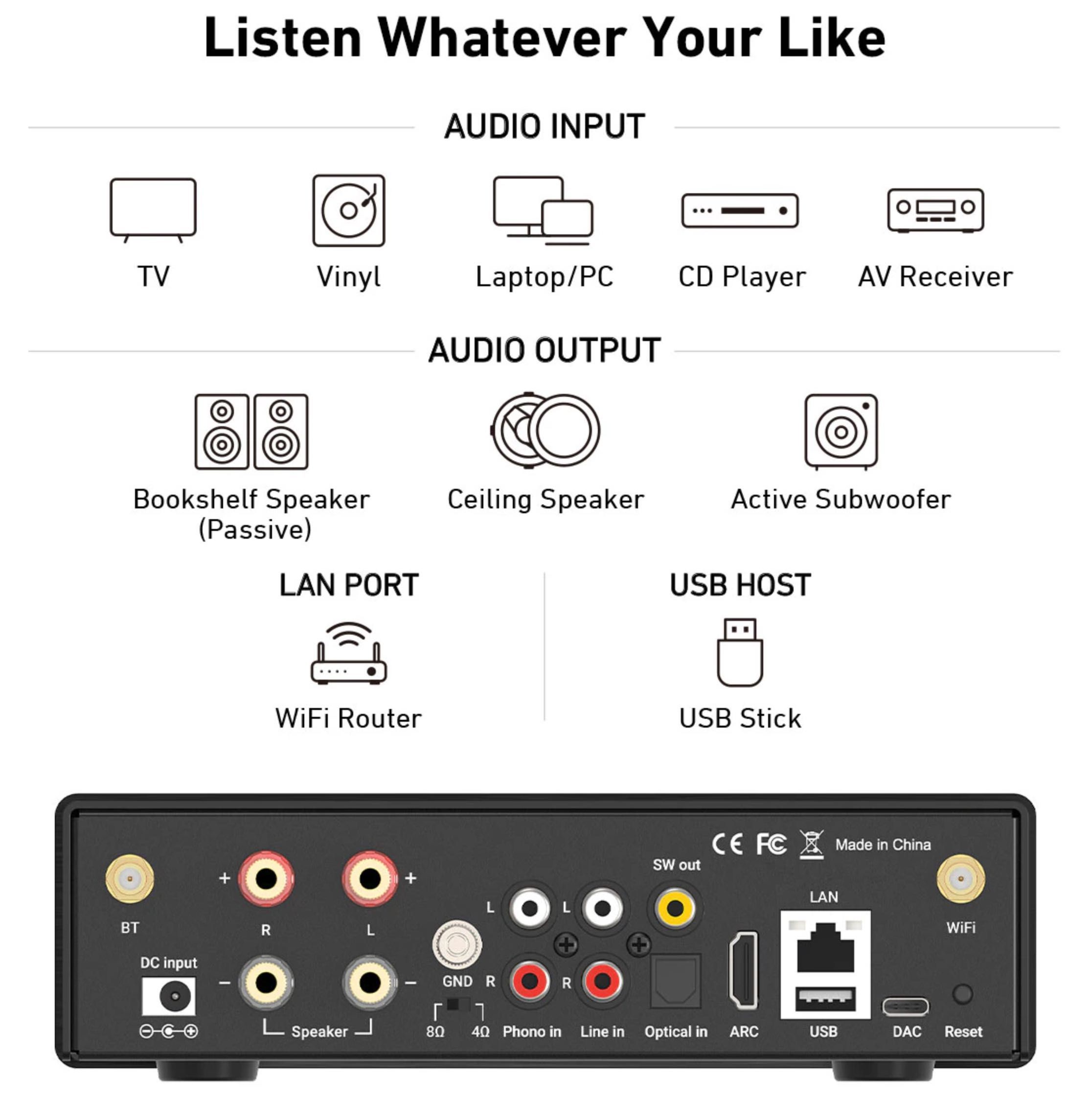 Arylic Підсилювач H50 AirPlay2 HDMI ARC Spotify TIDAL TuneIn DLNA