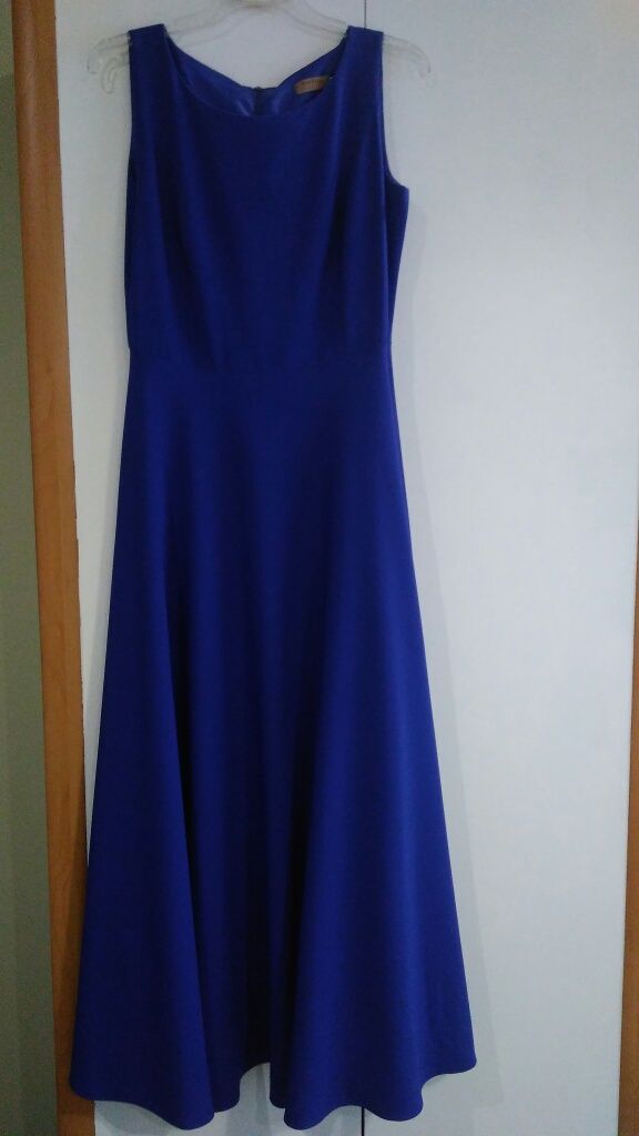 Długa niebieska chabrowa sukienka na wesele 38 40