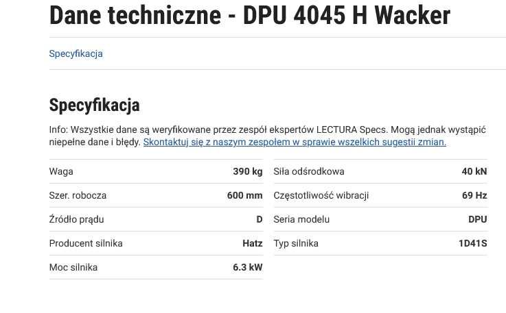 Zagęszczarka Wacker DPU 4045 H  390kg