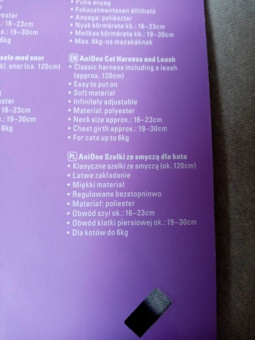 AniOne smycz 120 cm plus szelki dla kota S-M