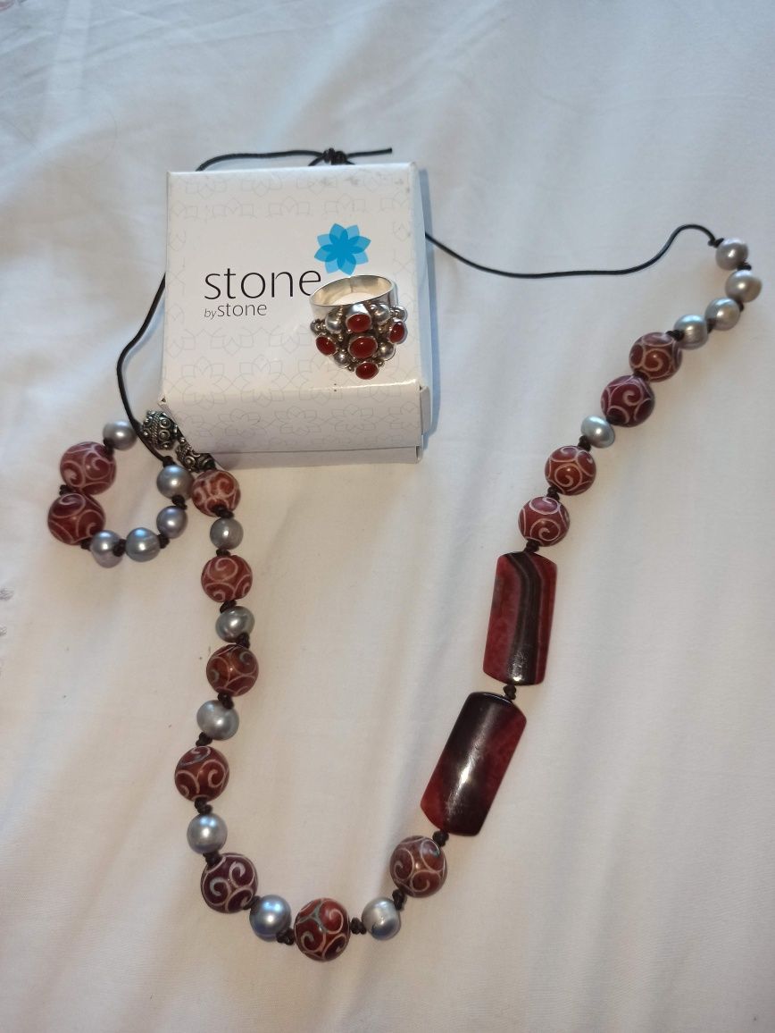 Conjunto colar e anel stone by stone