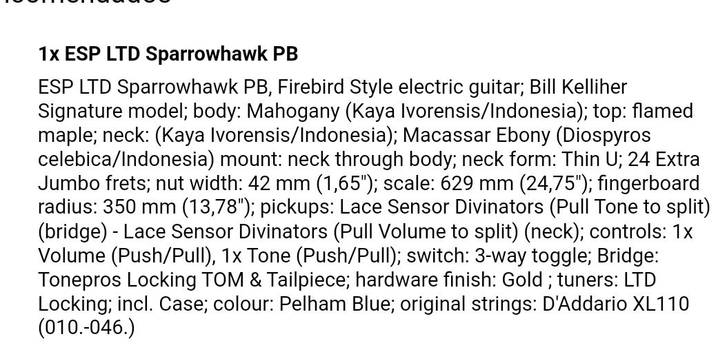 Guitarra ESP Sparrowhawk pelham blue