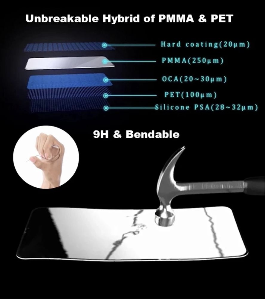 Iphone 14 PRO Max - Szkło hybrydowe miękkie, czarna ramka