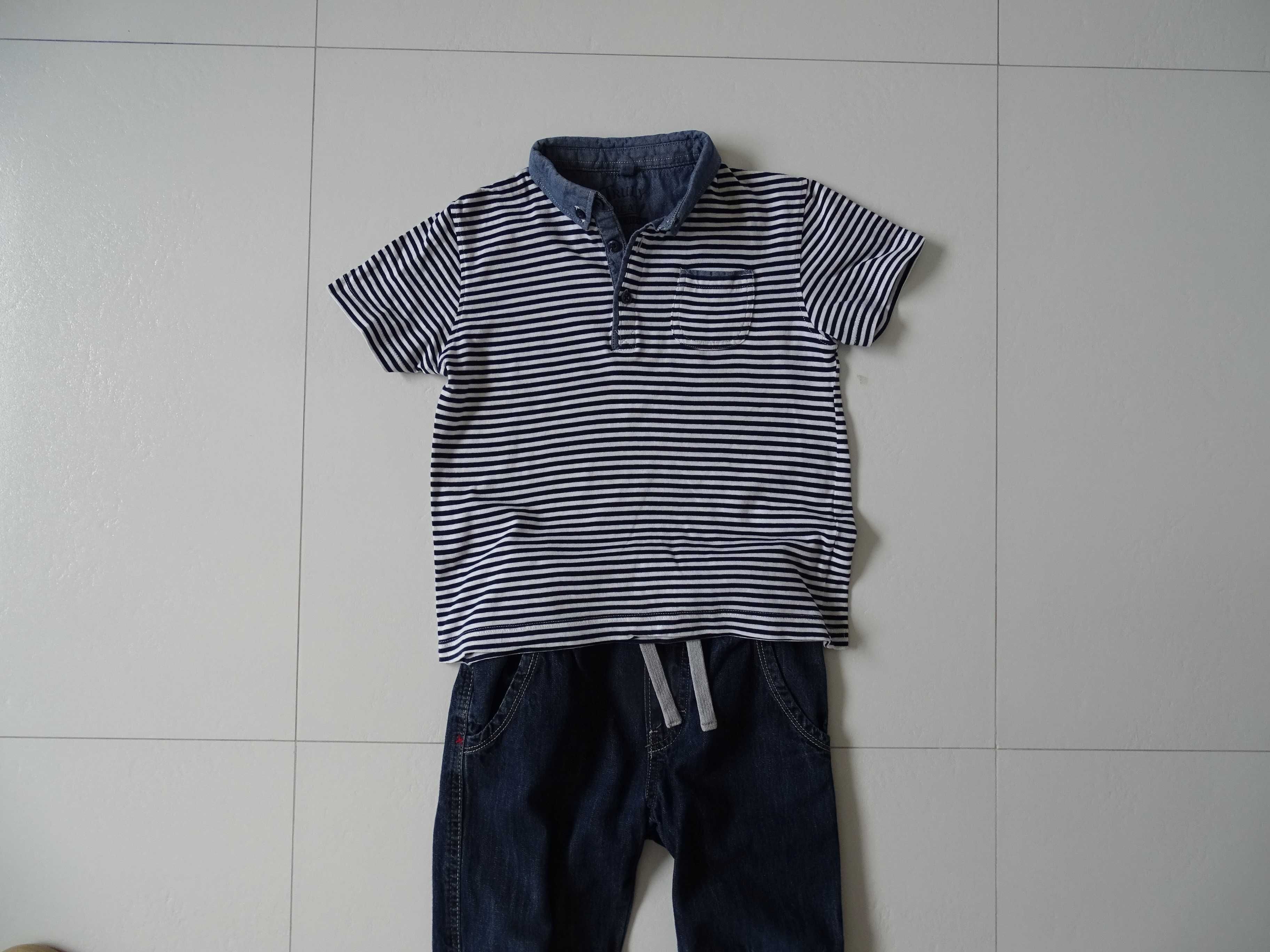 Zestaw jeansy H&M koszulka polo Next rozm. 110