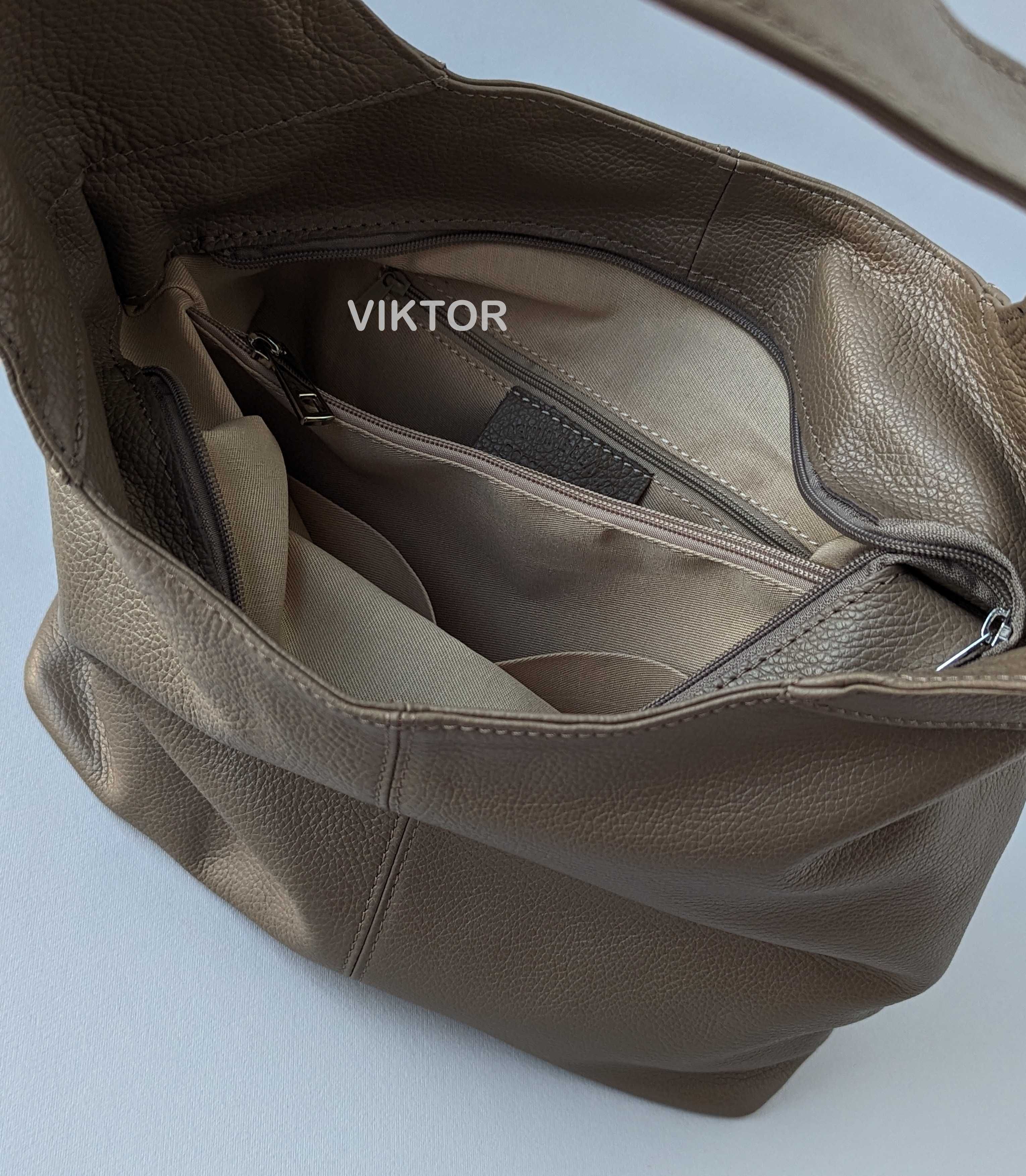 Большая кожаная сумка Hobo мешок VERA PELLE с одной ручкой. Италия.