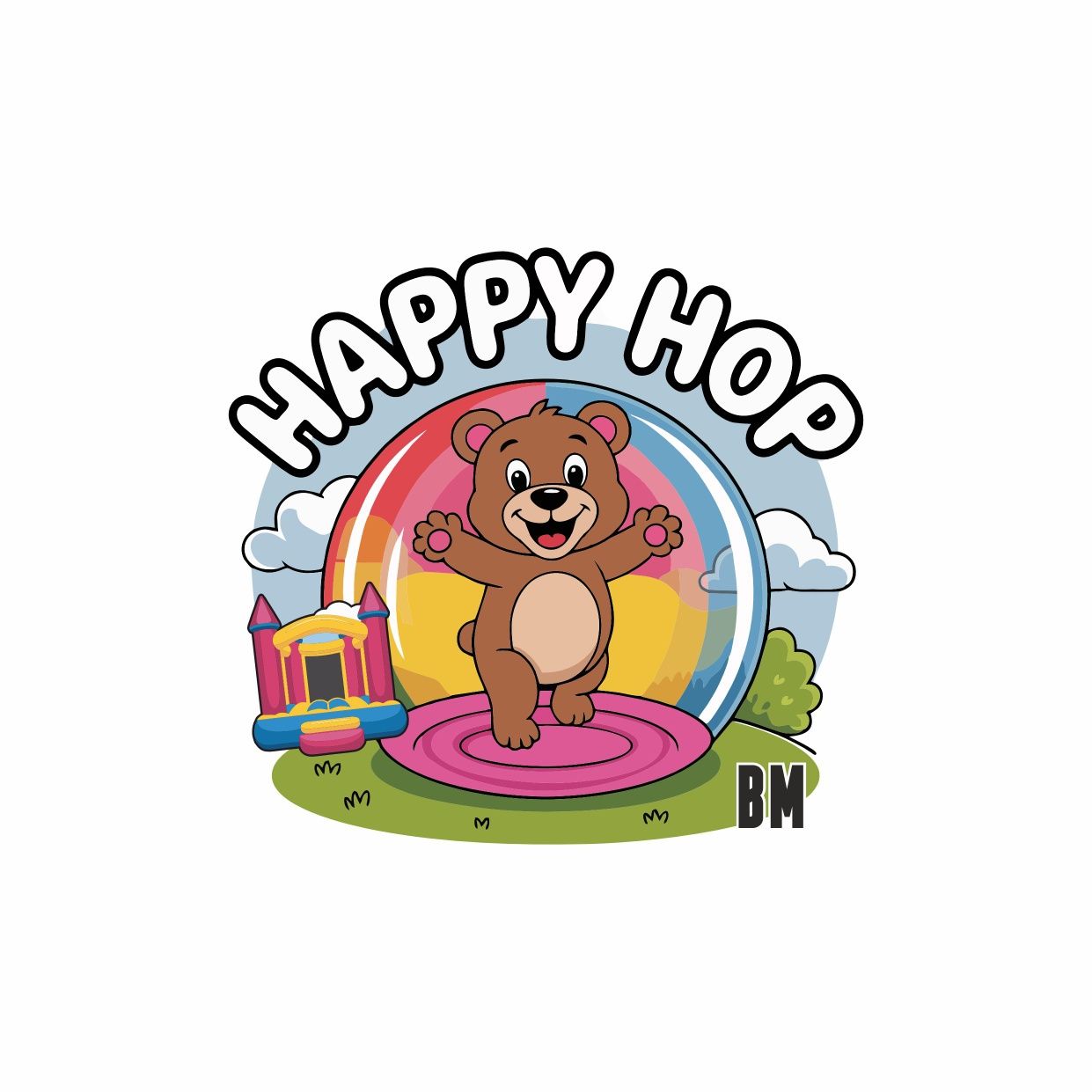 Bubble House Jump. Biały Miś. Dmuchany zamek. Animacje
