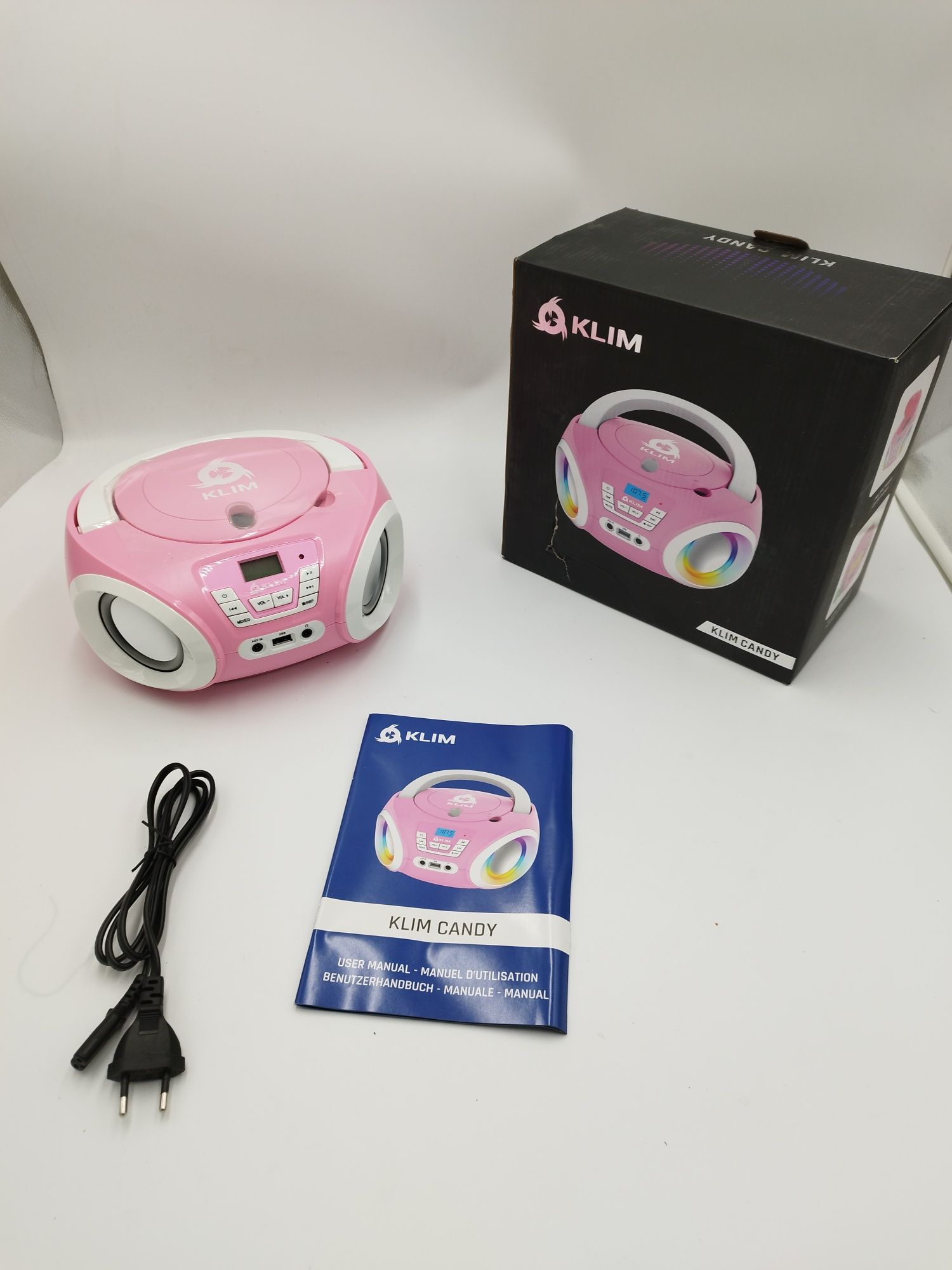 Klim radio różowe CD AUX USB RGB