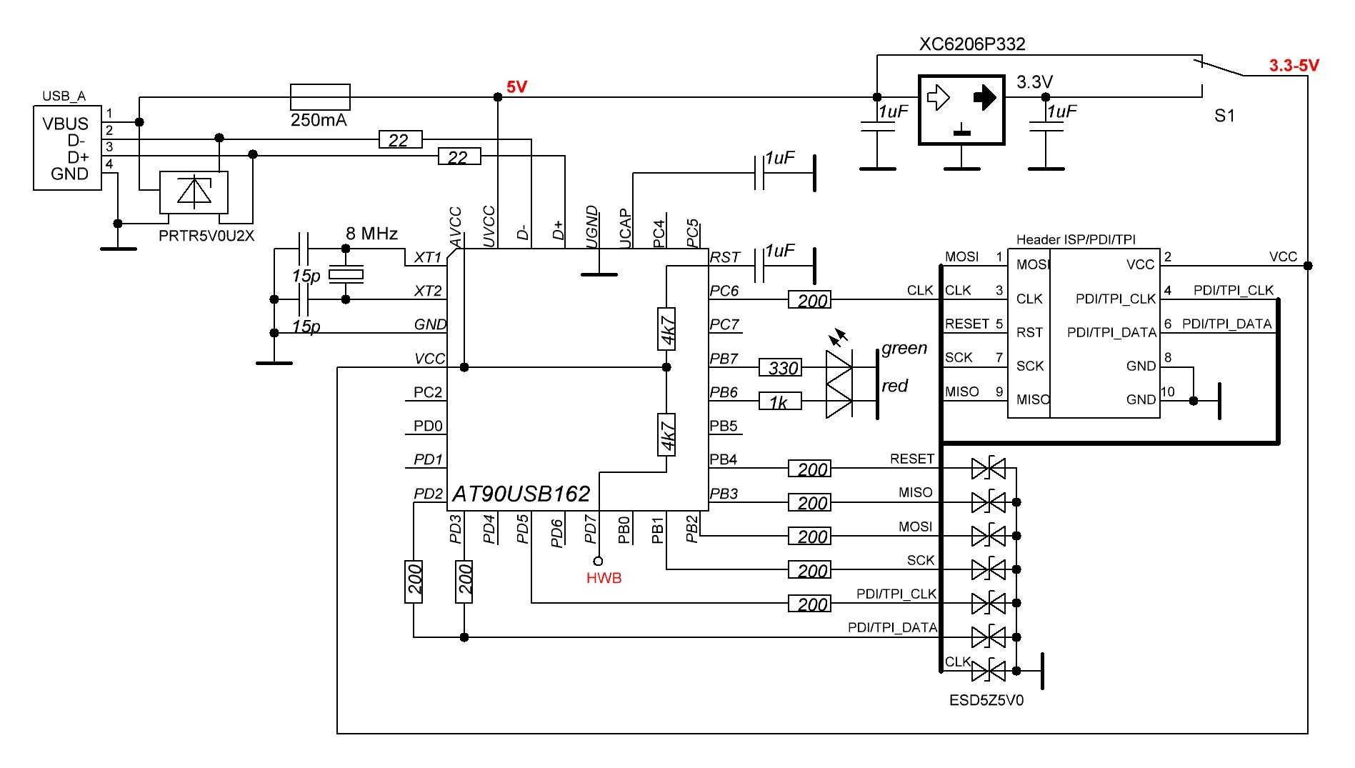 программатор AVRISP mkII (поддерживаются интерфейсы ISP, TPI и PDI)