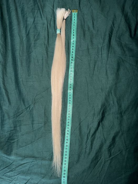 Натуральне волосся для нарощування блонд 55-60см, 33г, 2 хвостики