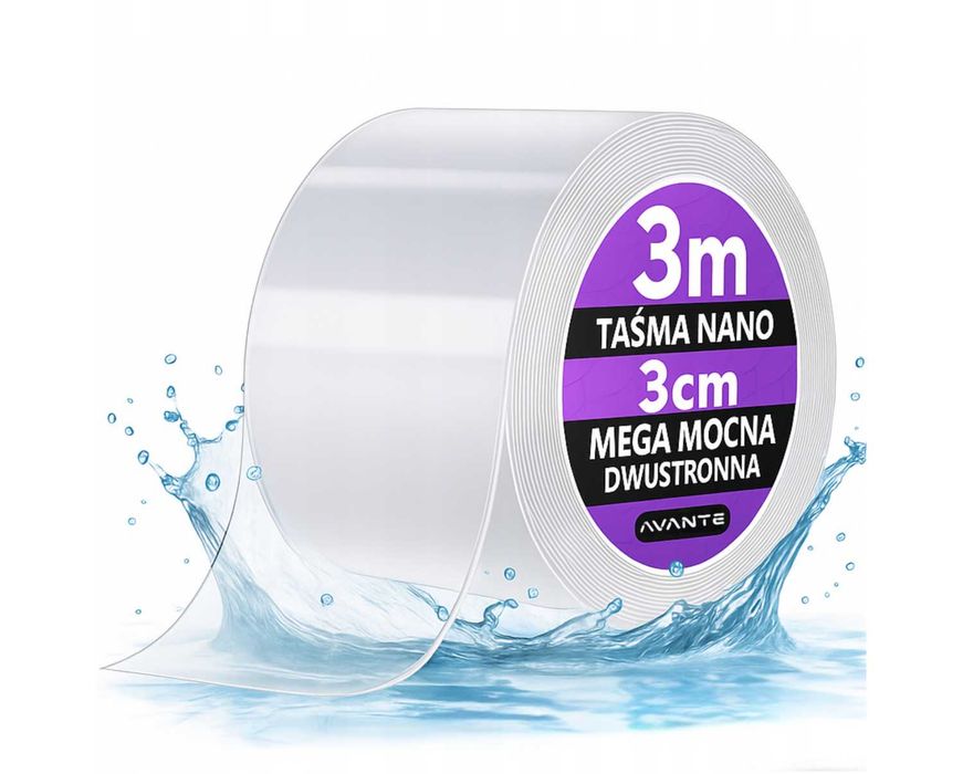 Dwustronna Nano Taśma 3m/3cm Wodoodporna Wielokrotna Mocny Montaż