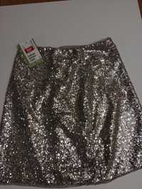 Nowa z metką spódnica H&M imprezowa sylwestrowa srebrne cekiny r.170