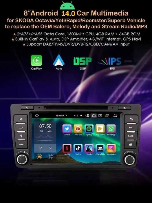 Auto-rádios Fiat Punto Bravo Linea Skoda Otavia Seat Ibiza 6J