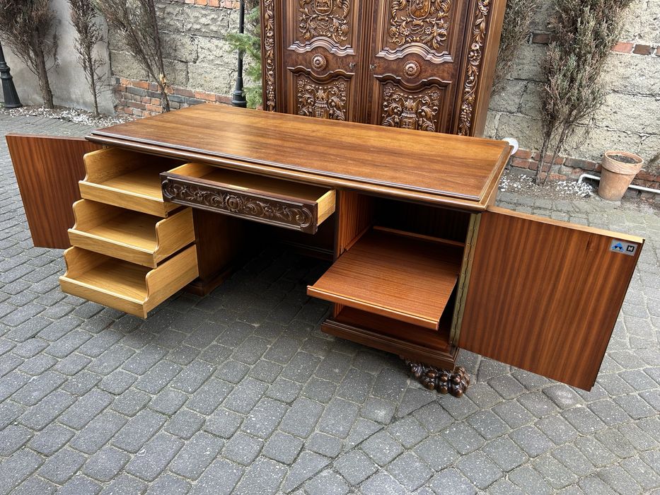Stylowa Biblioteka Szafa + Biurko Lwie Łapy Noerenesans Po Renowacji