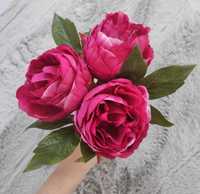 3 piwonie amarant sztuczne kwiaty ciemny róż 30cm bukiet