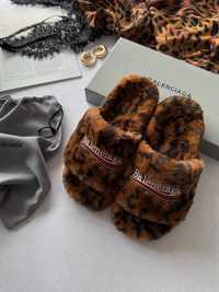 Шлепанцы меховые Balenciaga Leopard Баленсиага премиум