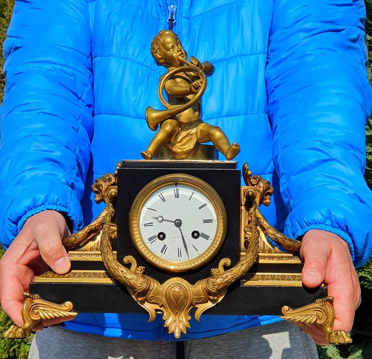 Zegar kominkowy brąz złocony antyk XIXwiek prezent na święta