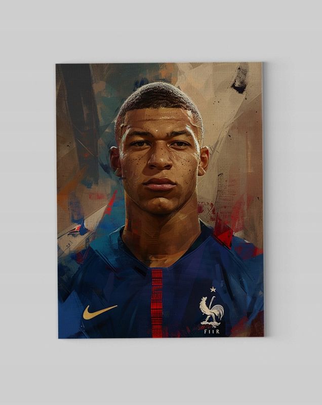 Nowoczesny Portret Kylian Mbappé na Płótnie 90x120 cm do Wnętrz
