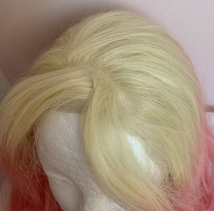 Peruka lace front wig blond platynowa długa różowe ombre kręcona