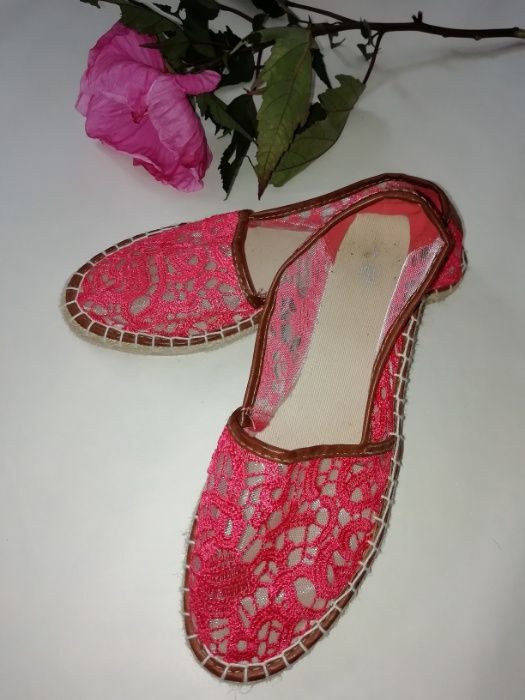 Эспадрильи женские, кружевная ткань ,розовые кораловые TU 38р