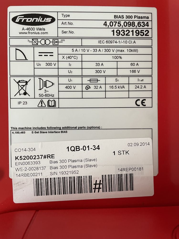 Fronius  A-4600 Wels bias 300 plazma źródło plazmy 6 szt nowe Adax