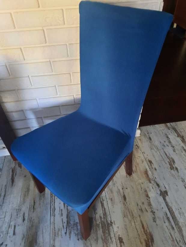 Gładkie elastyczne niebieskie pokrowce na krzesła komplet 6 szt