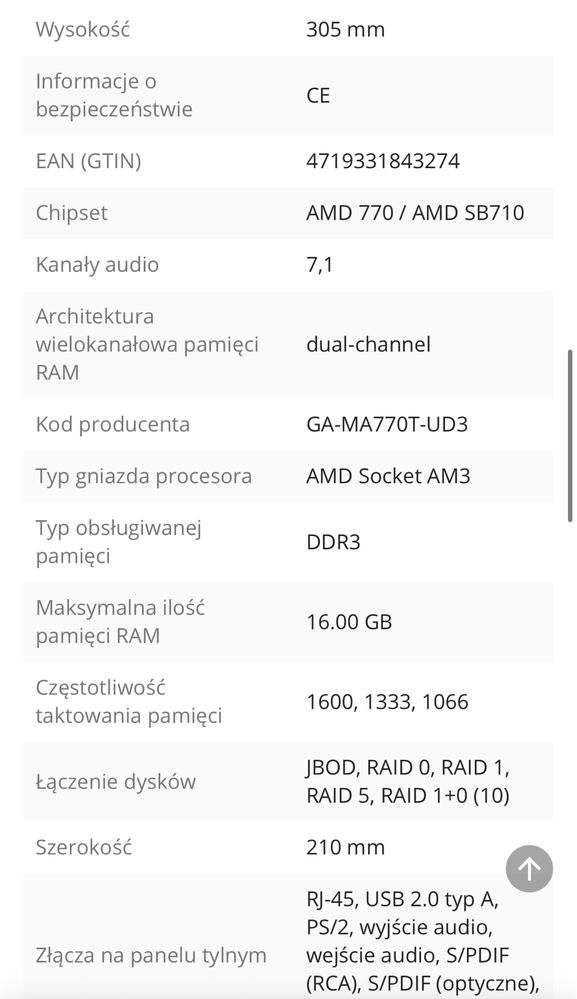Płyta Główna Gigabyte GA-MA770T-UD3 AMD AM3 / DDR3