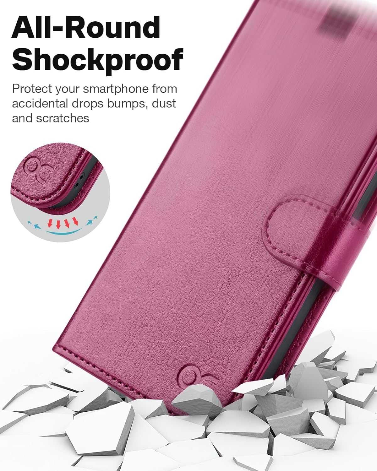 Ocase iPhone 15 Pro etui skórzane stojak magsafe bordowe portfel 2w1