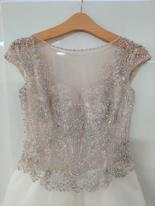 Ronald Joyce NOOR! Królewska śmietankowa Suknia Ślubna Svarovsky roz40