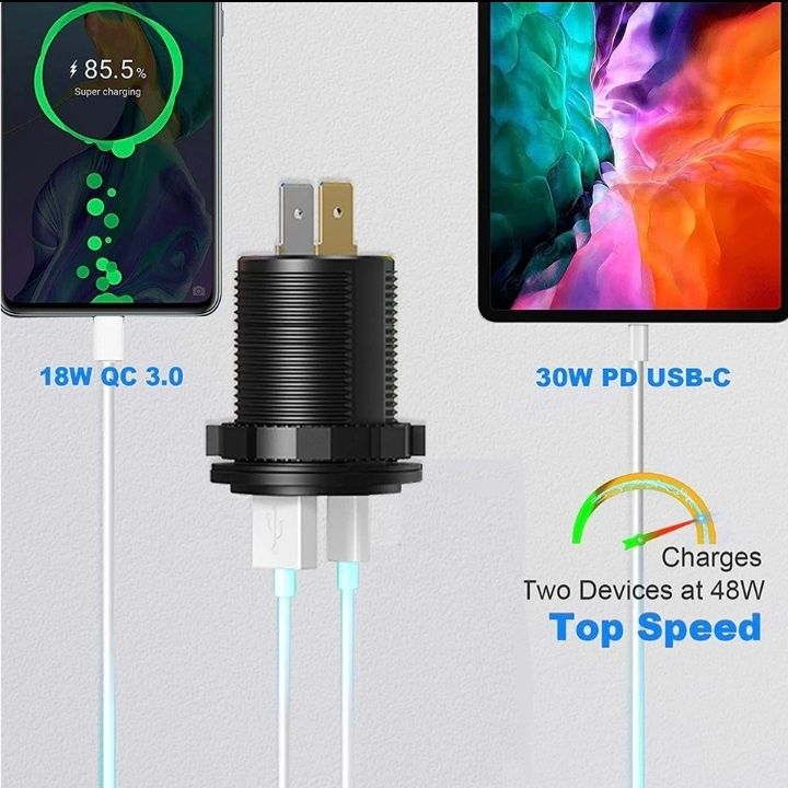 Carregador 12V USB/Tipe C