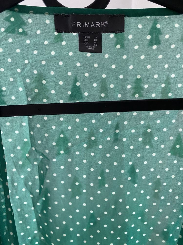 Zielona bluzka w kropki groszki wiązana Primark 46