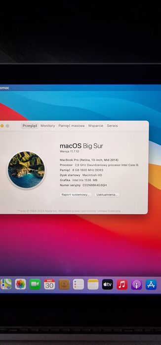 Apple Macbook Pro A1502 i5 8ram 120gb do naprawy lub na części