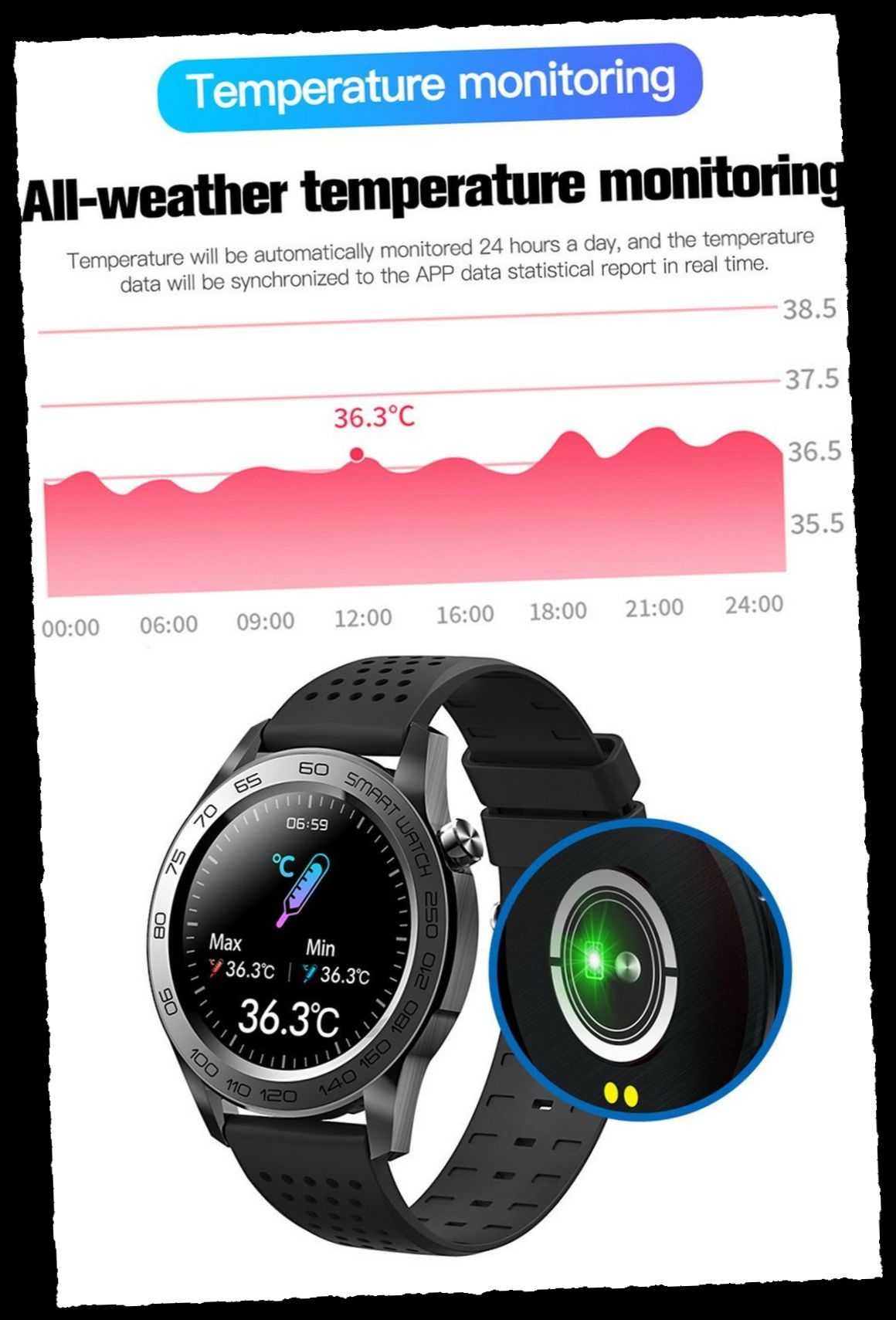 F22U Smartwatch Termometr, Puls, Kroki, Ciśnienie HIT