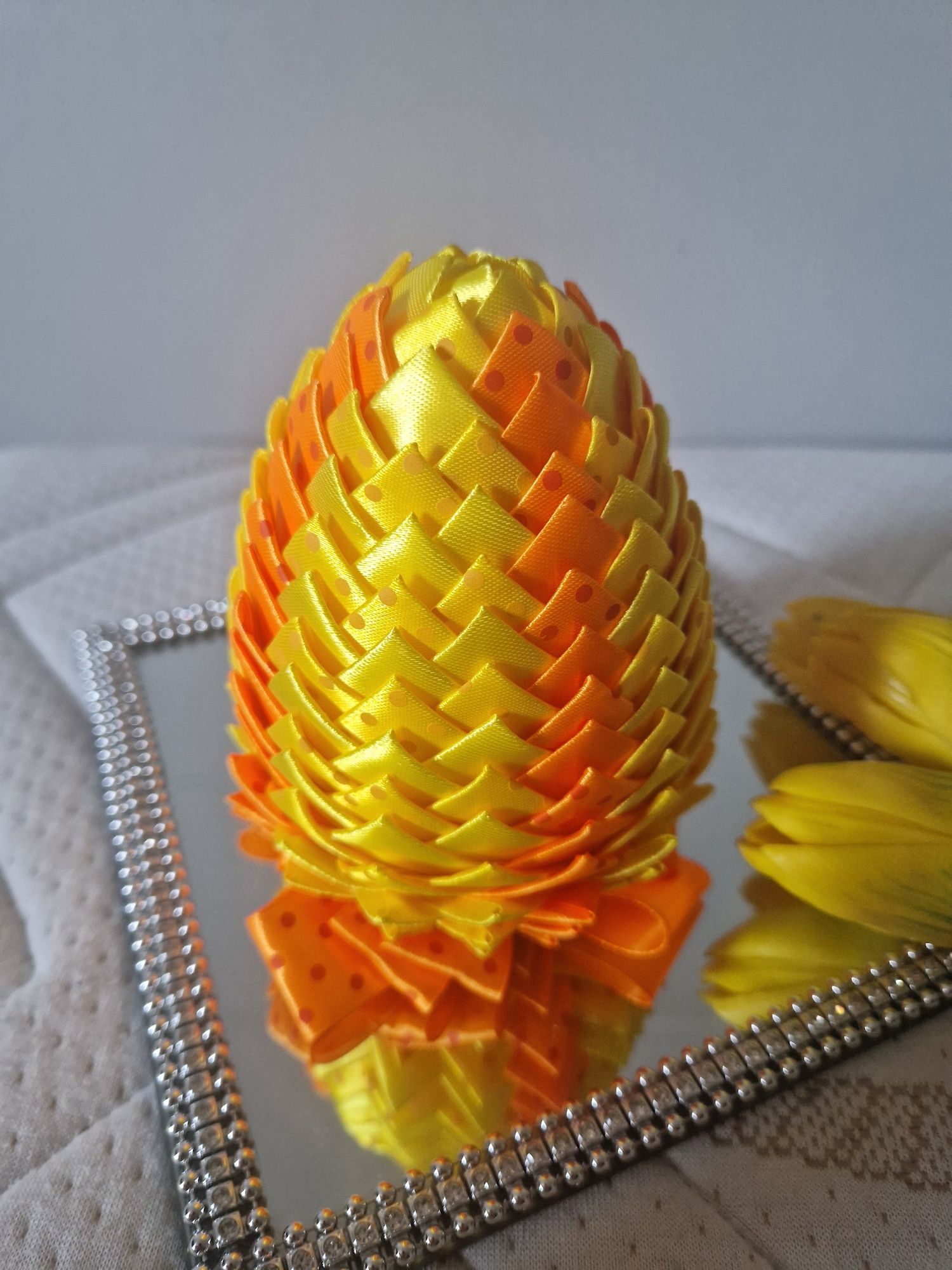 Jajko świąteczne wielkanocne ozdoba świąteczna ze wstążki hand made