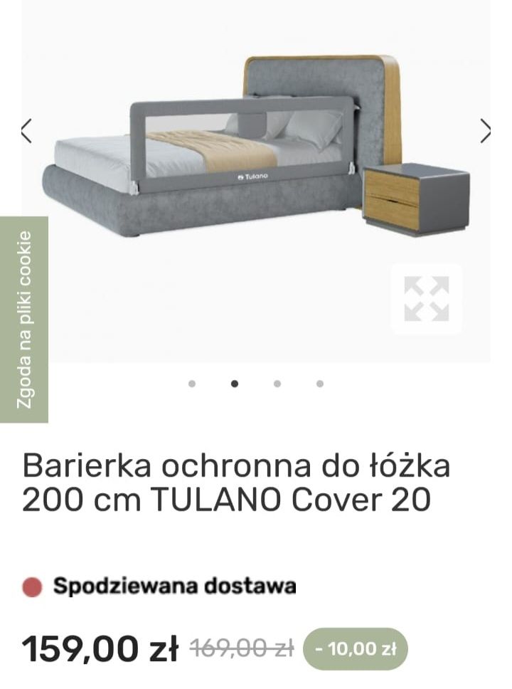 Barierka ochronna zabezpieczająca do łóżeczka bramka 200 cm.
