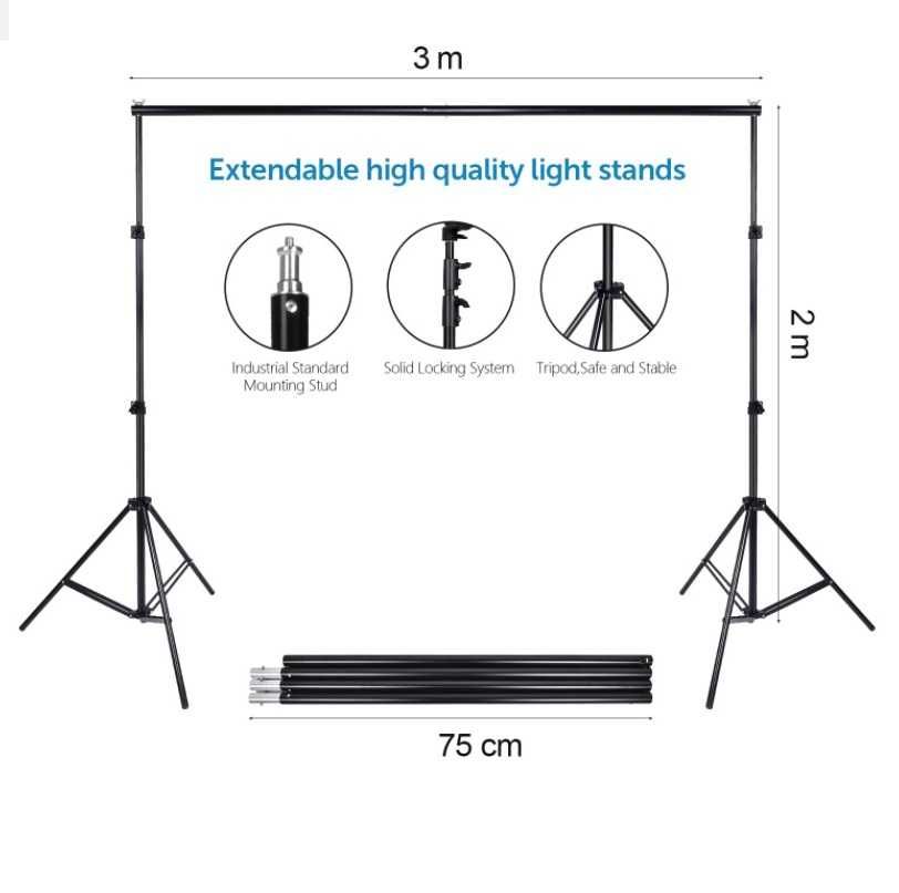 Kit estúdio iluminação + fundos + 4 pontos de luz