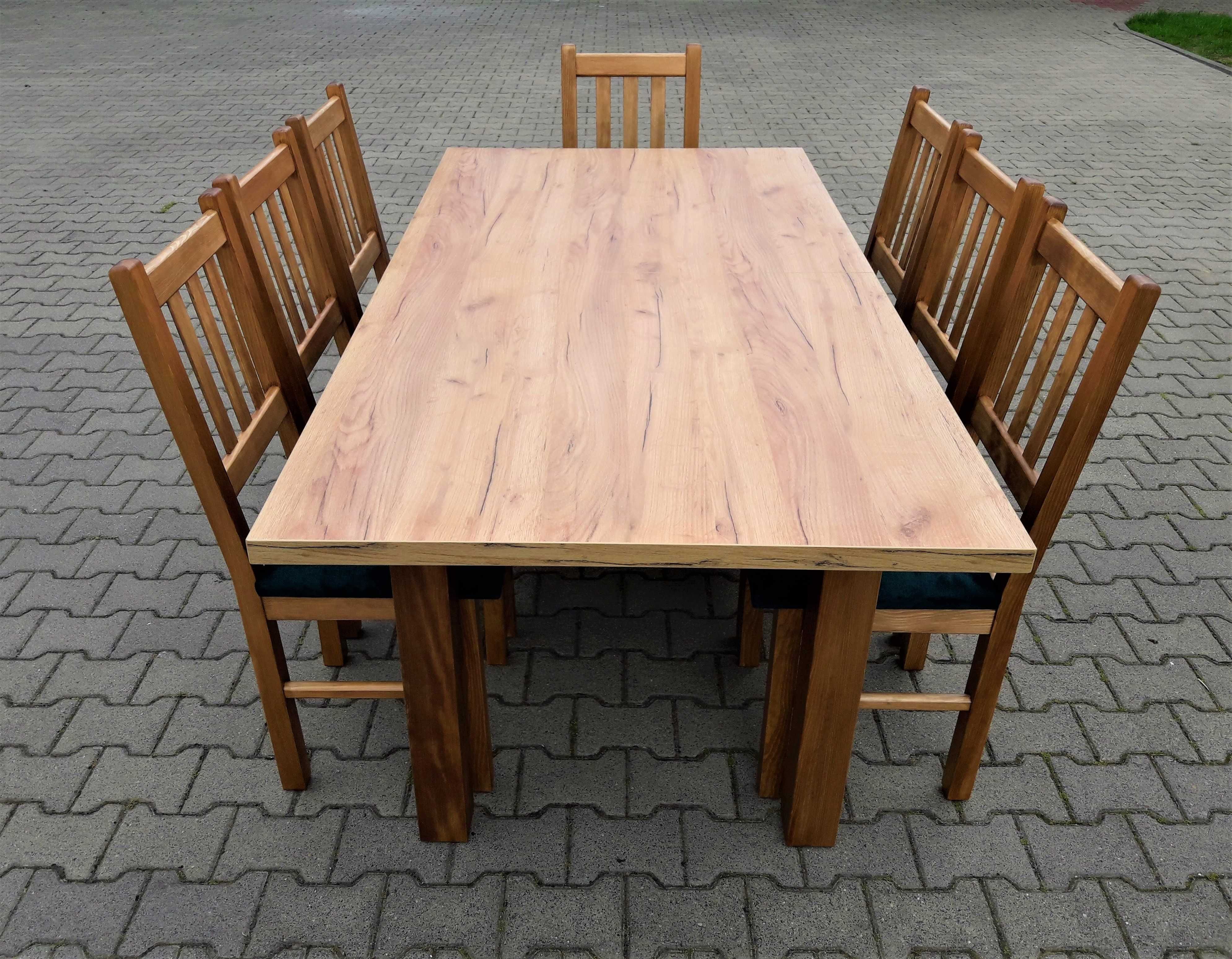 Stol 185/244x95 i 8 krzesel blat craft zloty okazja krzesla