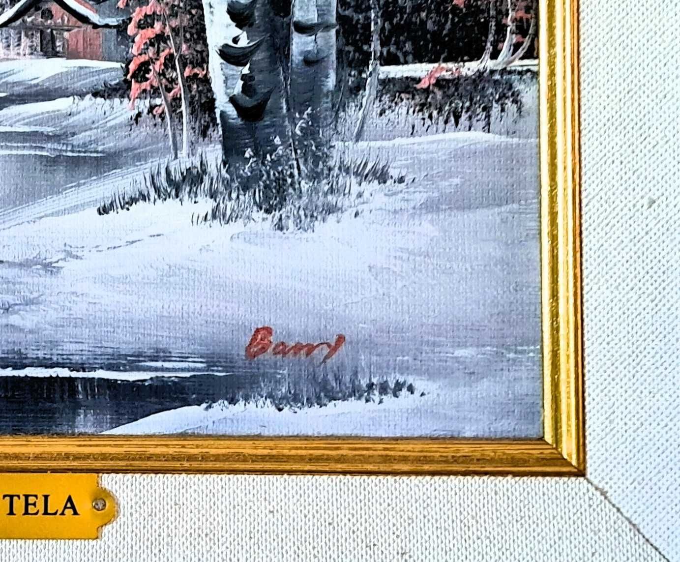 quadro pintura oleo em tela Barry 38 cm floresta