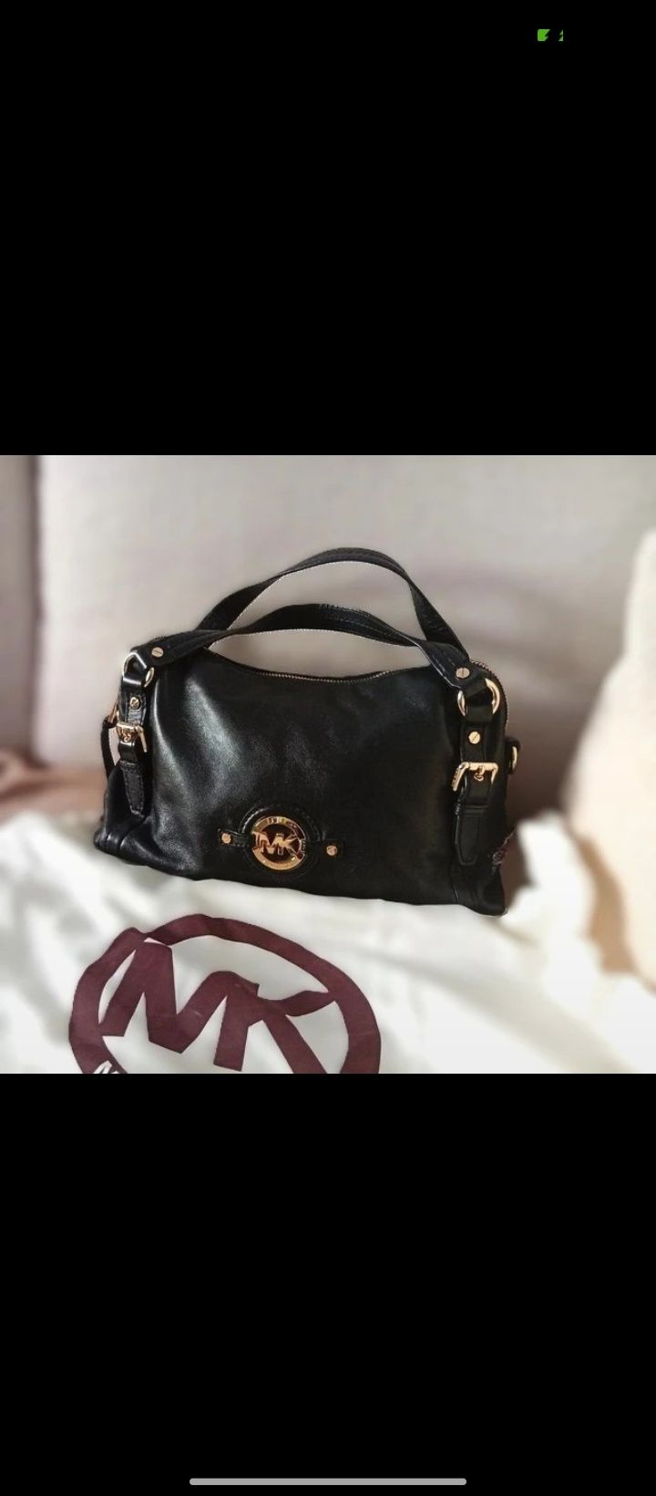 Michael Kors Bolsa Mala em Pele Preta com hardware dourada