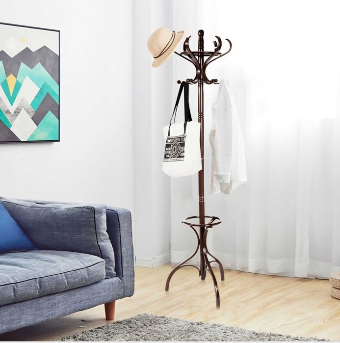 Drewniany obrotowy wieszak stojak na parasole 12 haczyków 182 cm