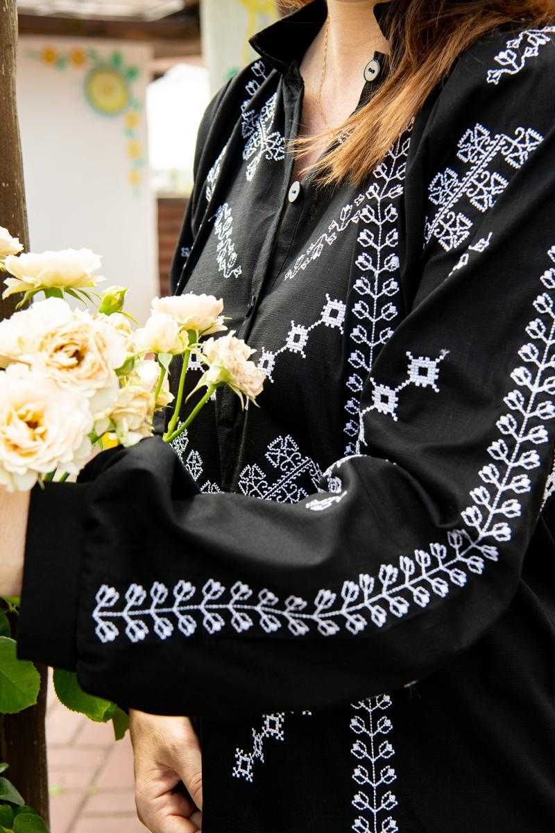 S-5XL Вишиванка жіноча чорна вишита блуза