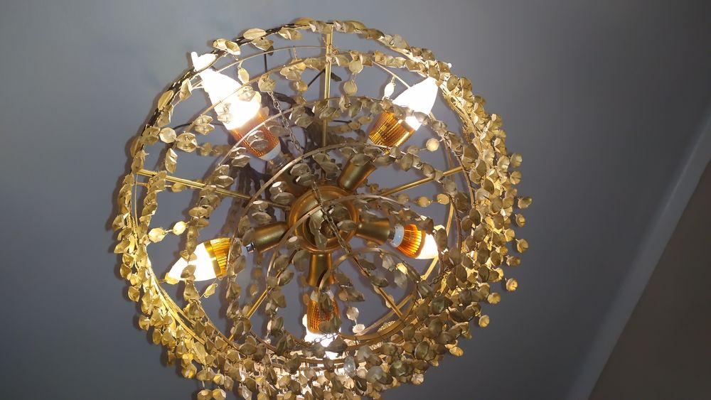 Candeeiro Lustre em saco "castelinhos" dourado