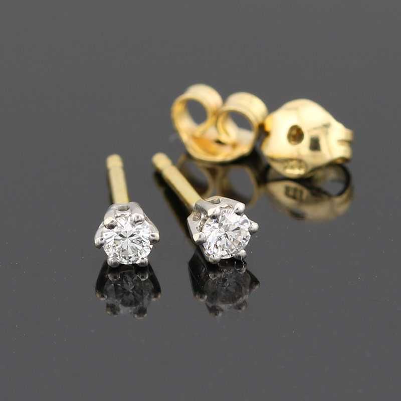 Złote kolczyki z brylantami 0.20ct żółte i białe złoto 18K