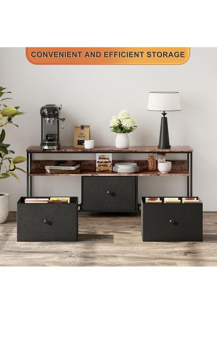 Generisch Kredens retro LED, komoda czarna 108 cm z 3 szufladami
