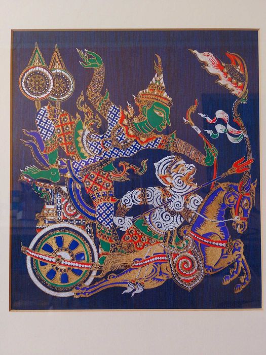 3 x Quadros Tailandeses Com Moldura de Madeira e Vidro