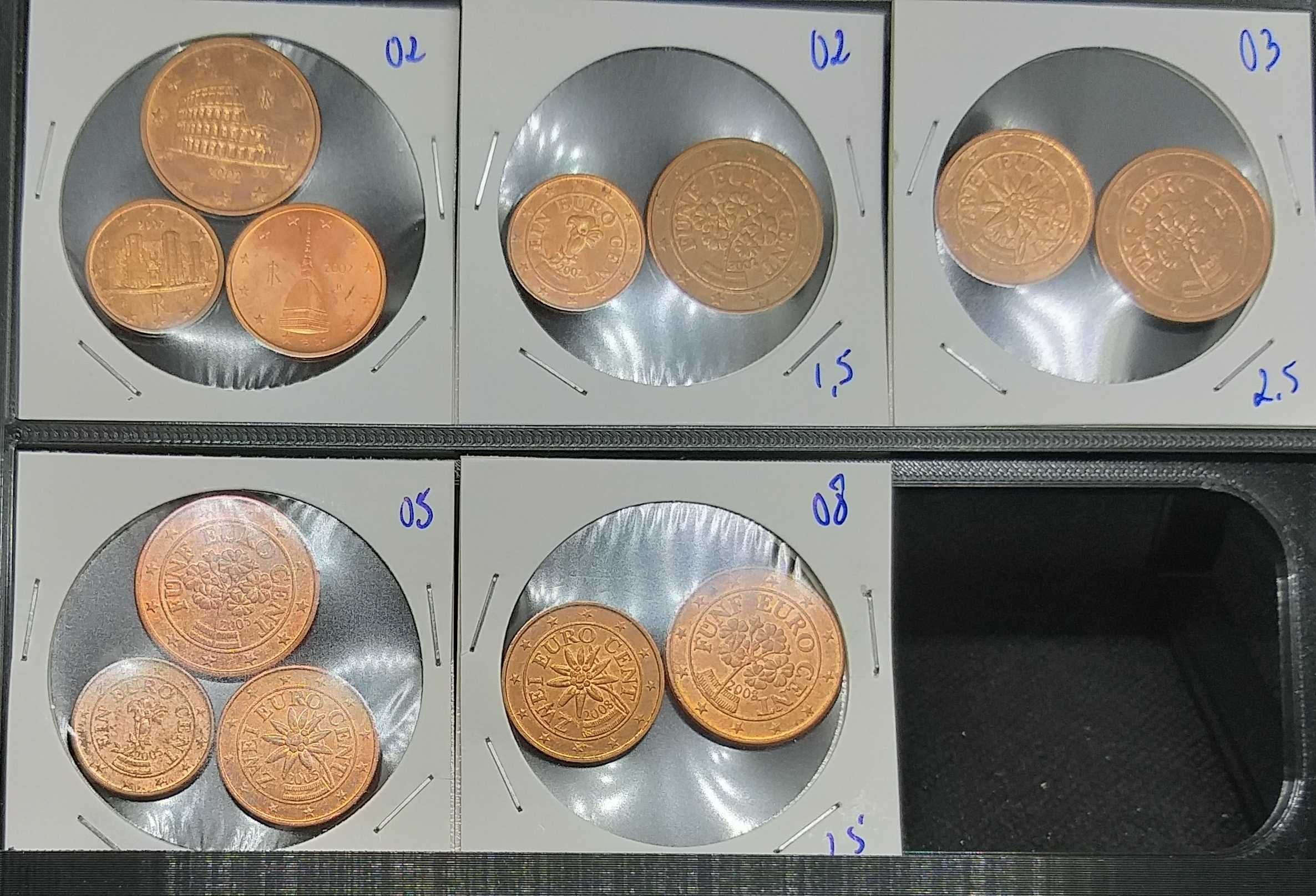 Lotes de moedas de 1,2e5 cêntimos de vários países