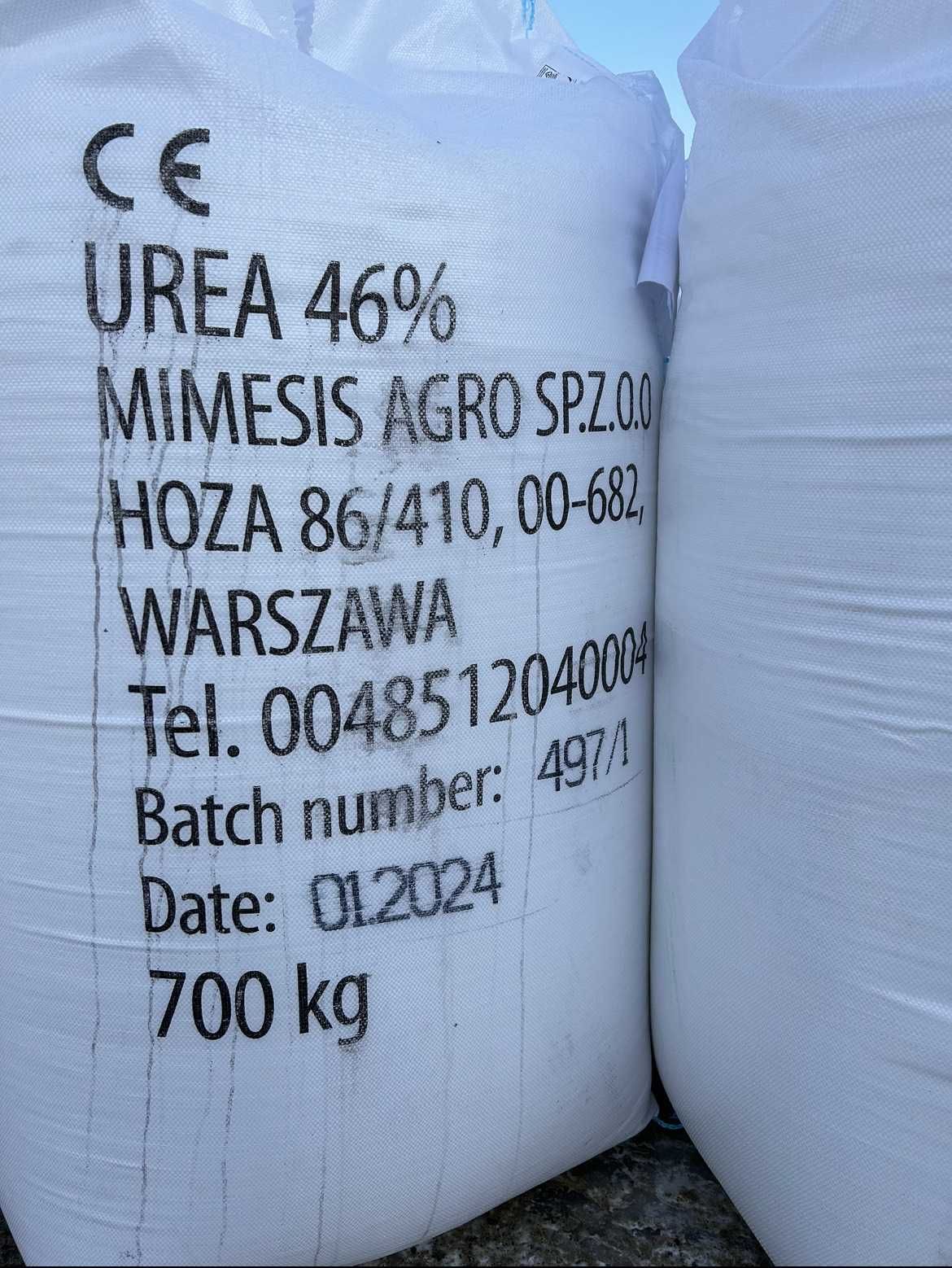 Mocznik bez inhibitora 46% opakowanie big-bag 700kg zgodność CE