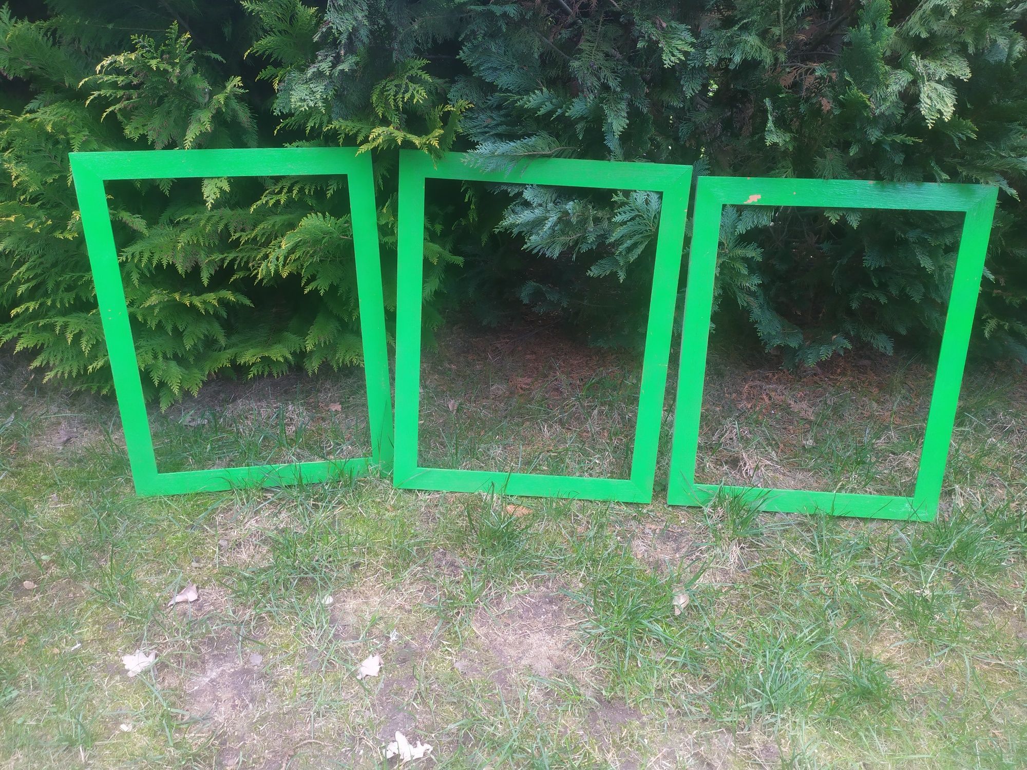 3 duże drewniane zielone ramki na zdjęcie, obraz, lustro