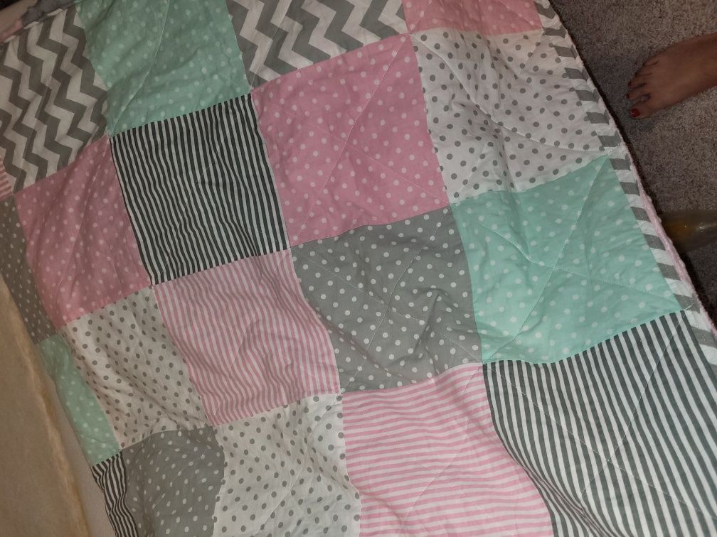 Patchwork koc narzuta pled handmade dwustronna dziewczęca