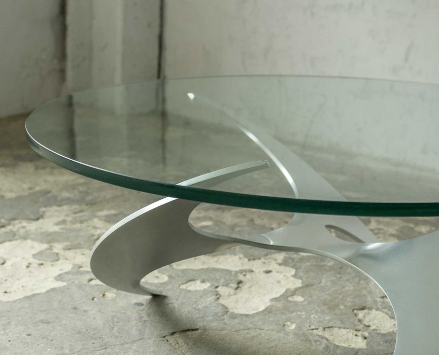 Designerski stolik kawowy szklany metalowy okrągły vintage